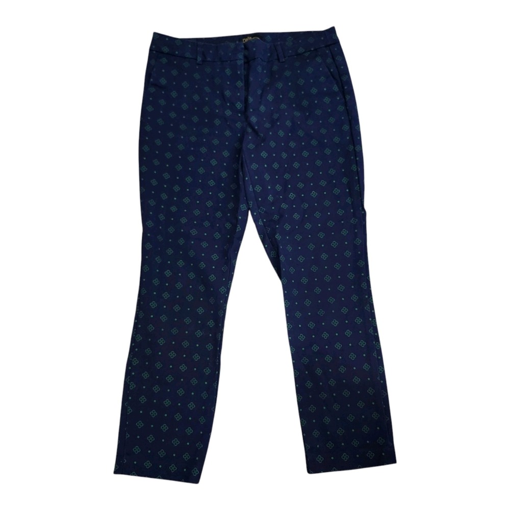 Dalia Women's Slim Ankle Pants Size‎ 6 Navy Green Print Cotton Stretch